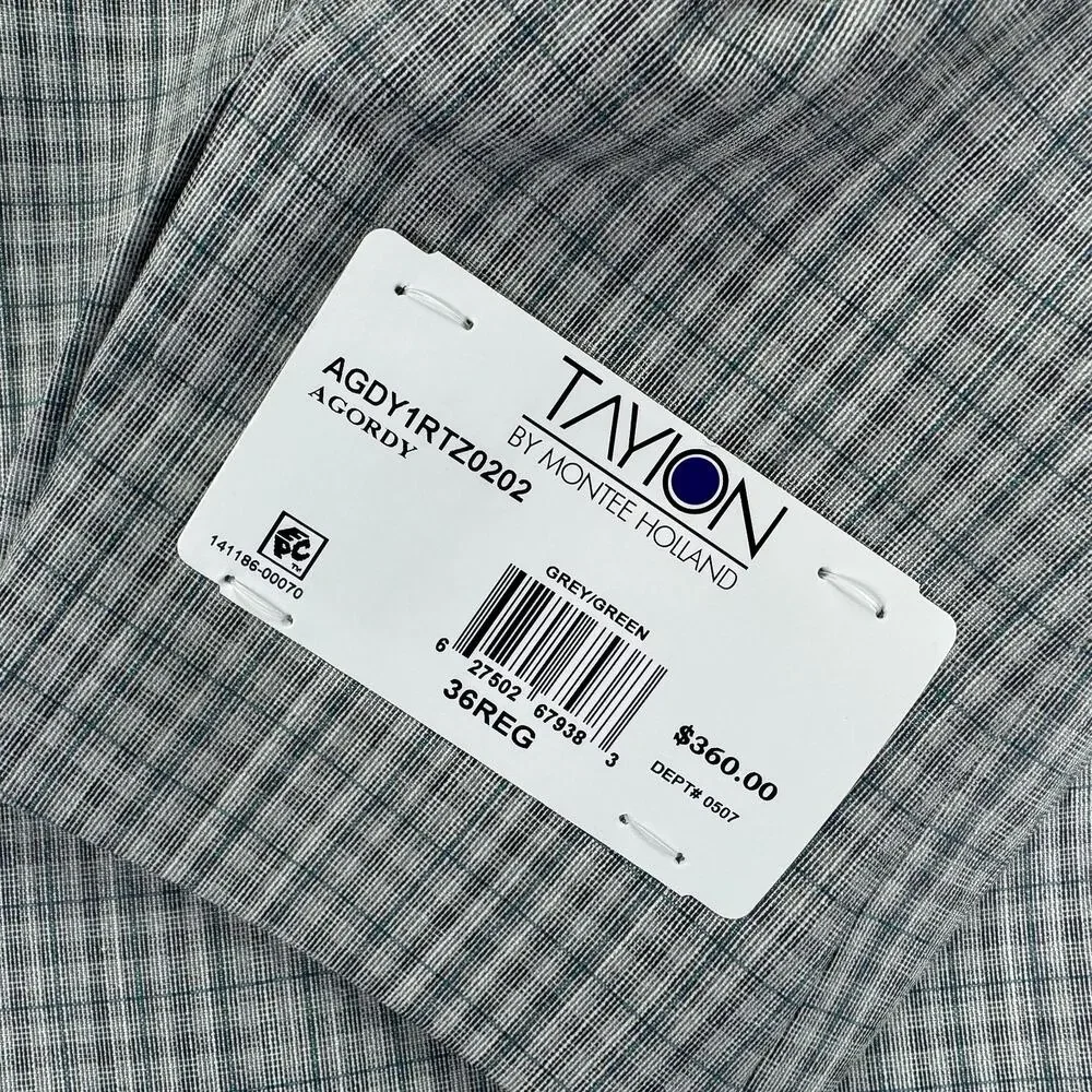 Tayion Mens Agordy Regular Fit Plaid Suit Jacket Gray Green 36R